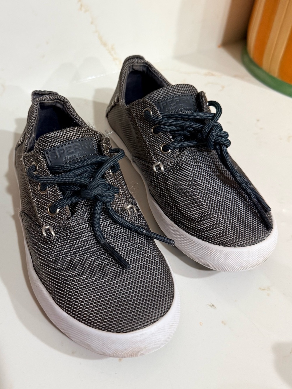 Sperry Kids Dark Gray Canvas Sneakers with White Soles